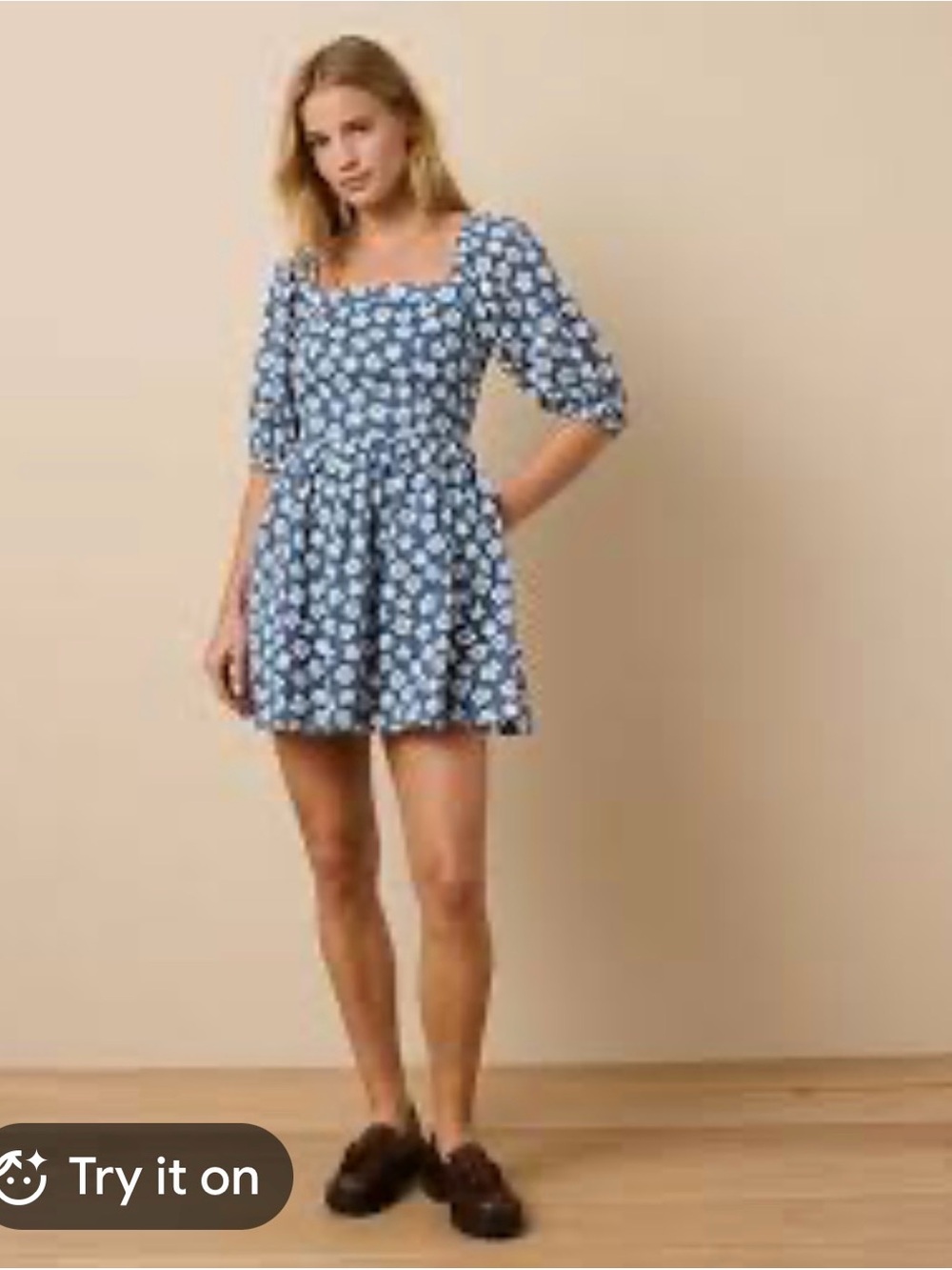 American Eagle Outfitters Blue Floral Square-Neck Mini Dress